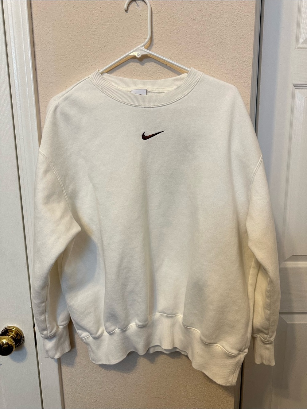 Nike Cream Crewneck Sweatshirt with Black Swoosh